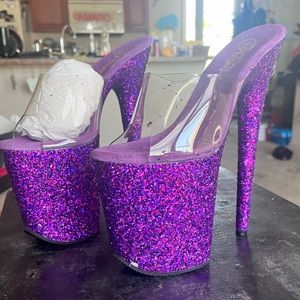 Beautifully lightly worn purple glitter mules by Pleaser